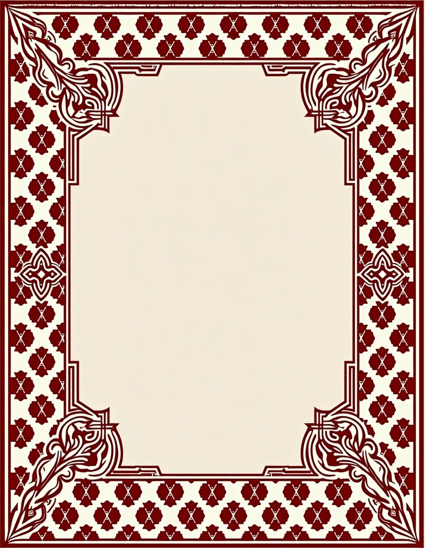 Crimson Floral Crested Abstract Border Rug
