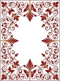 Dark Red Leaf Scroll Vine Border Rug