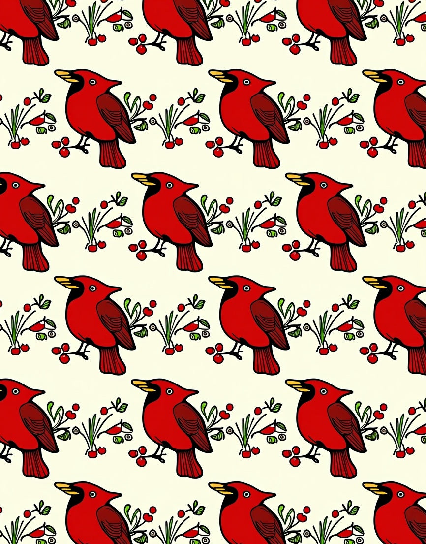 Crimson Cardinal Branch Repeat Rug