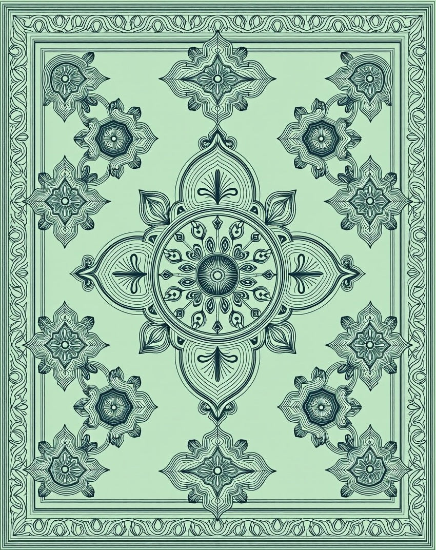Mint Green Intricate Floral Medallion Rug