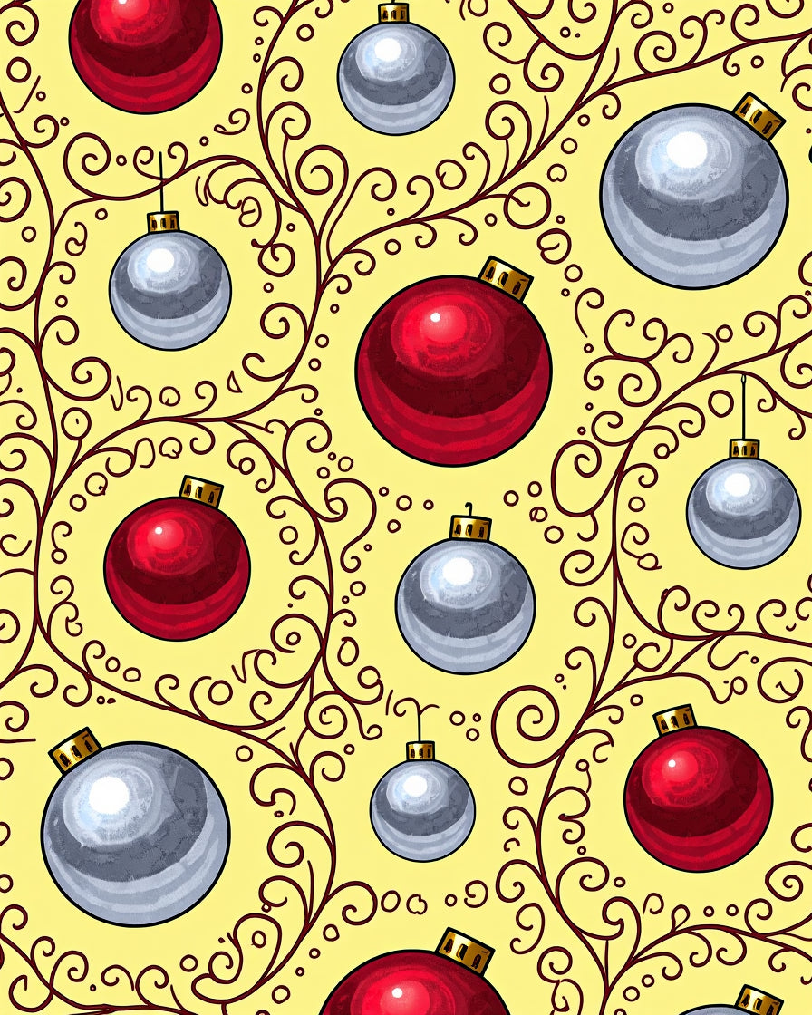 Red Silver Ornament Swirl Festive Background Rug
