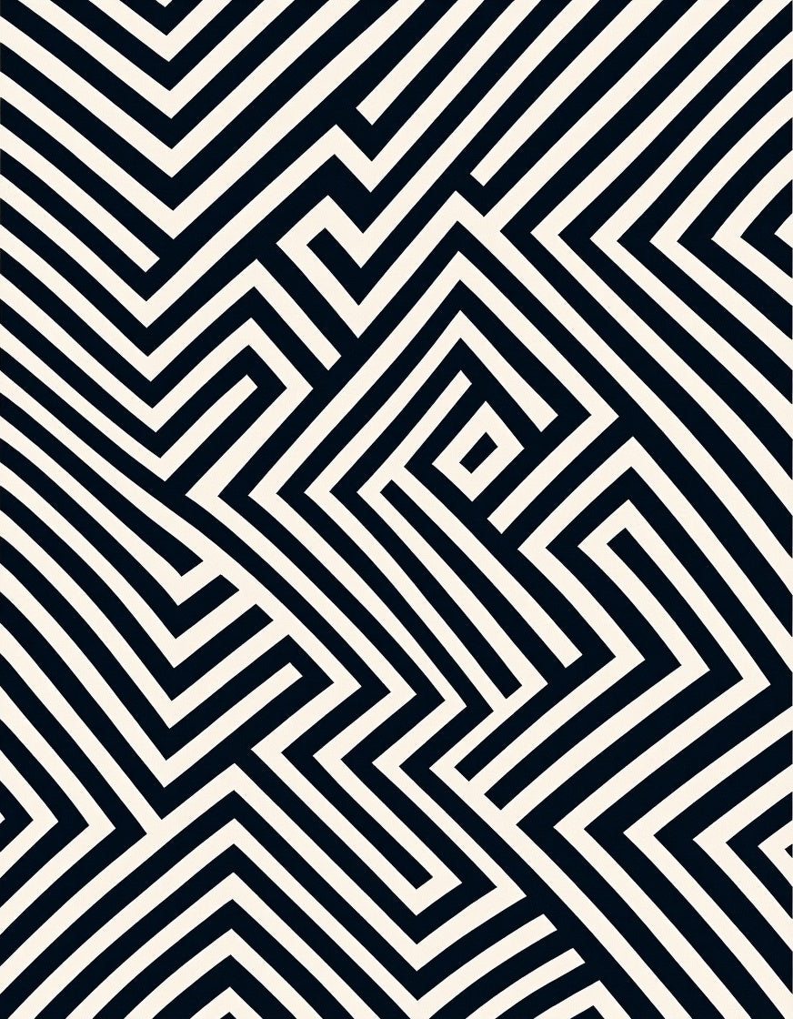 Black White Geometric Maze Rug