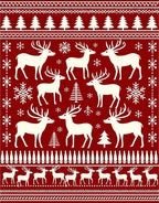Rustic Red Deer Snowflake Christmas Scene Rug