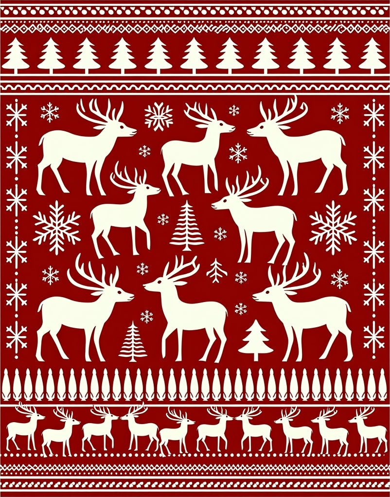 Rustic Red Deer Snowflake Christmas Scene Rug