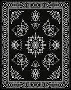 Black White Floral Medallion Arrangement Rug