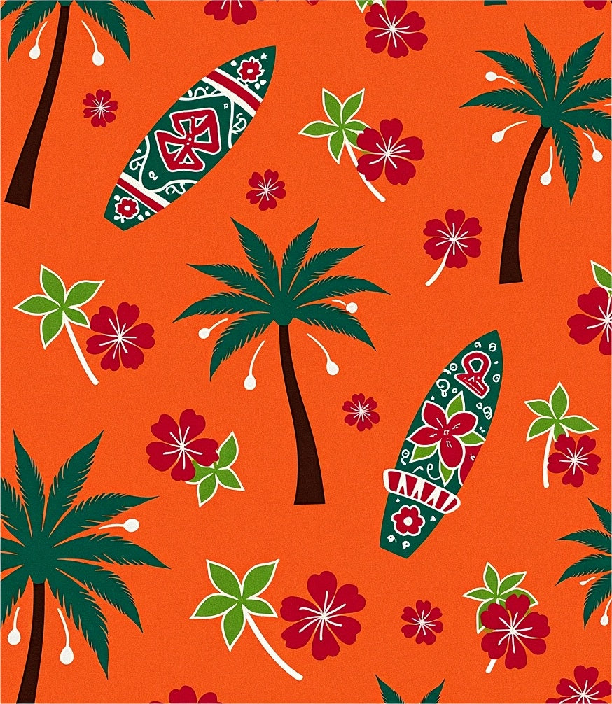 Orange Tropical Palm Surfboard Hibiscus Rug