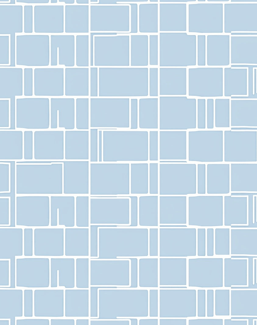 Soft Blue Geometric Brick Layout Rug