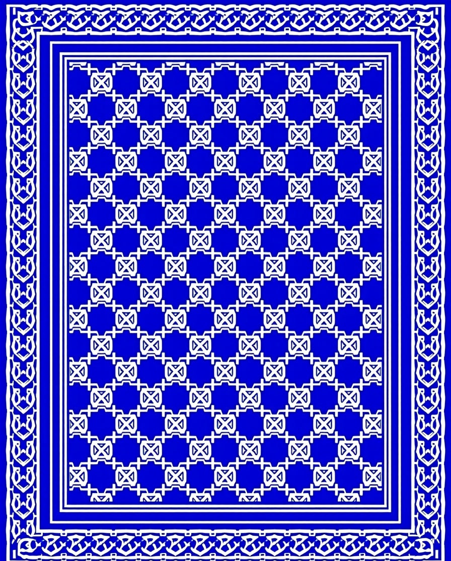 Royal Blue White Geometric Tessellation Rug