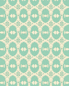Aqua Cream Oval Scroll Floral Rug