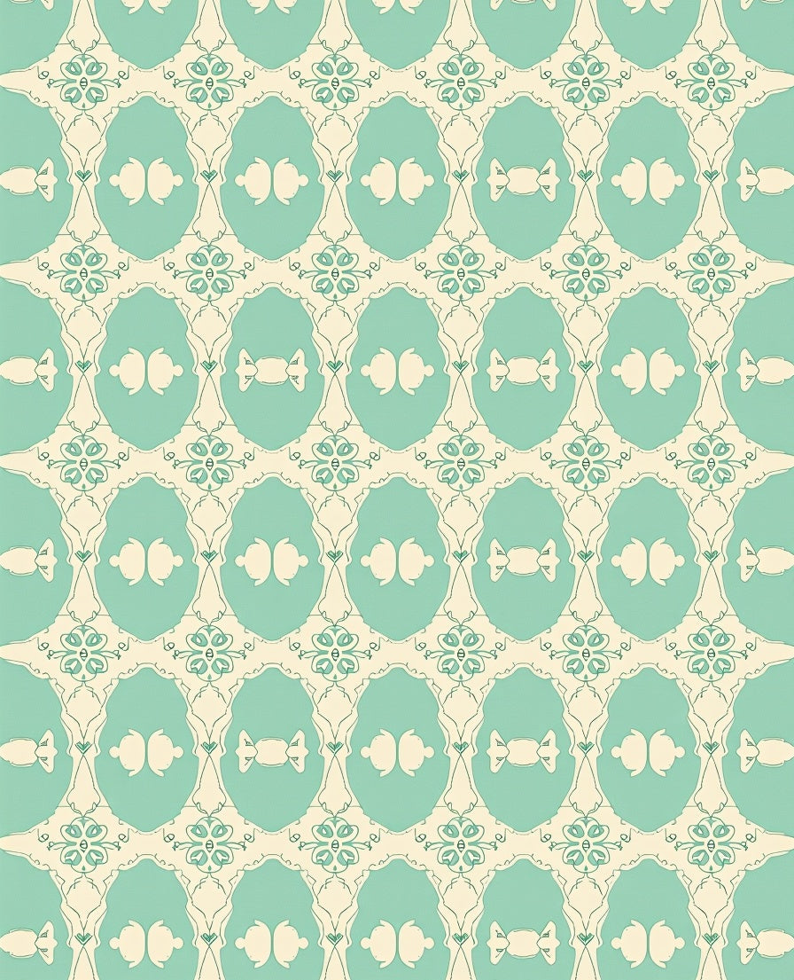 Aqua Cream Oval Scroll Floral Rug
