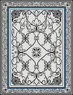 Classic Black White Blue Floral Scroll Rug