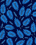 Deep Blue Tropical Fern Leaves Rug