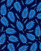 Deep Blue Tropical Fern Leaves Rug