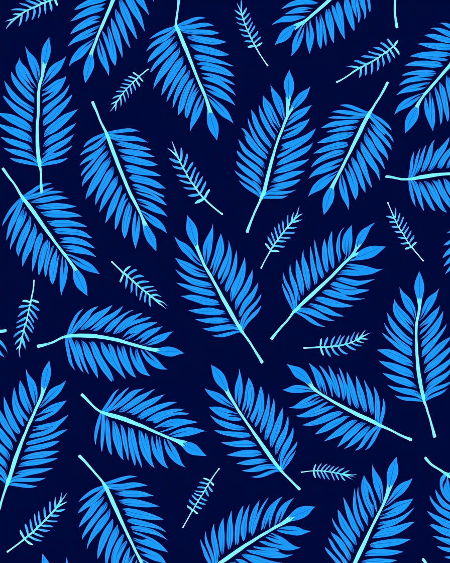Deep Blue Tropical Fern Leaves Rug