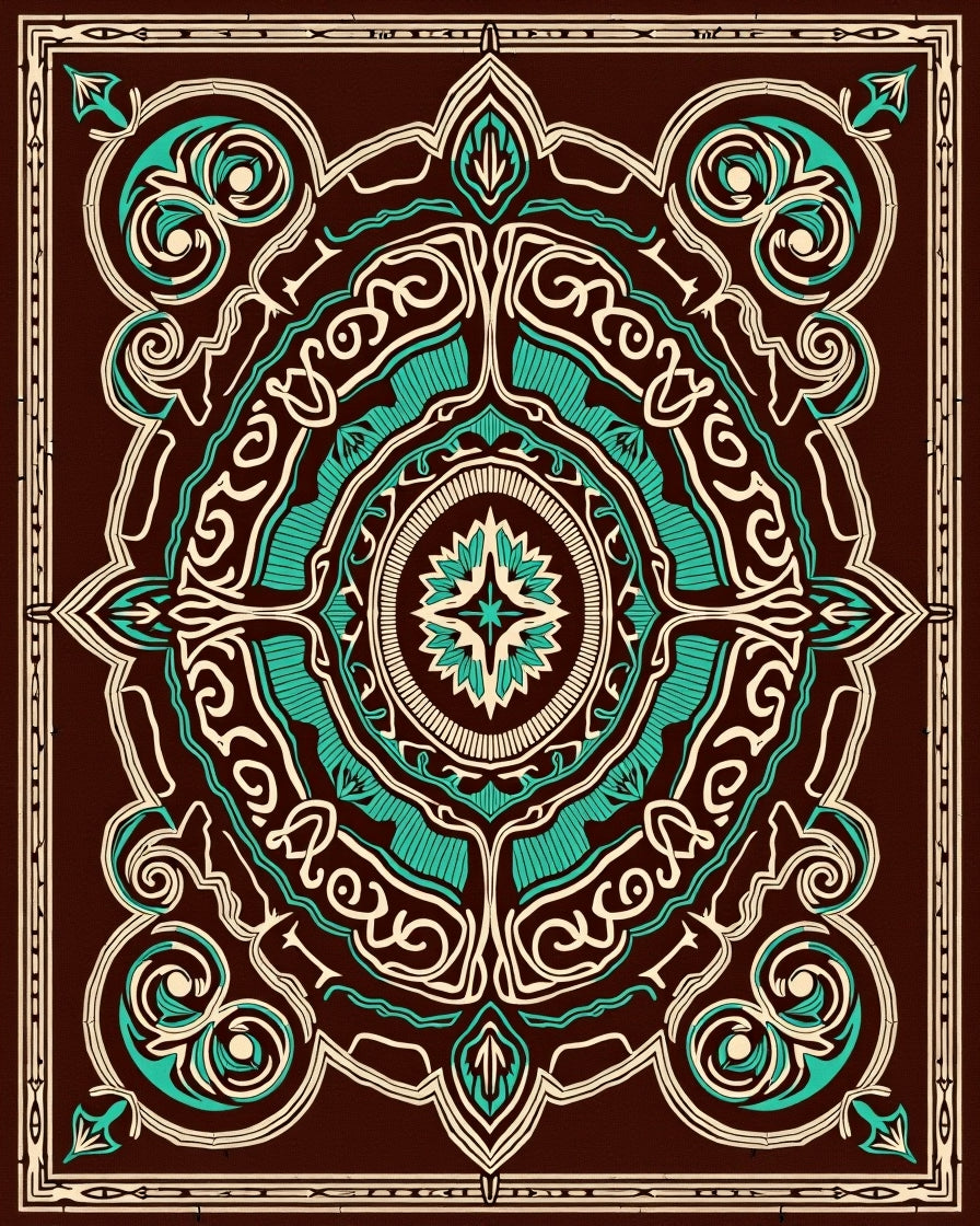 Brown Teal Intricate Mandala Rug