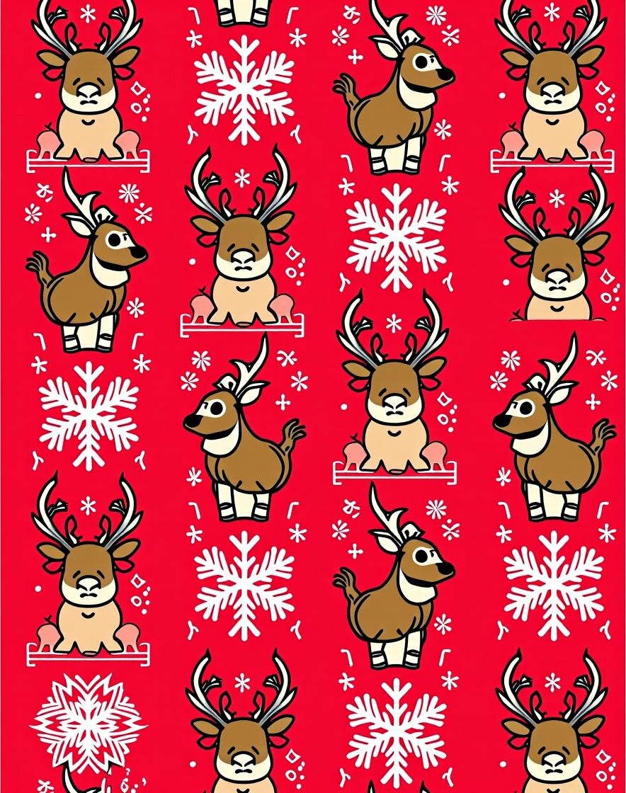 Red Winter Deer Snowflake Repeat Rug