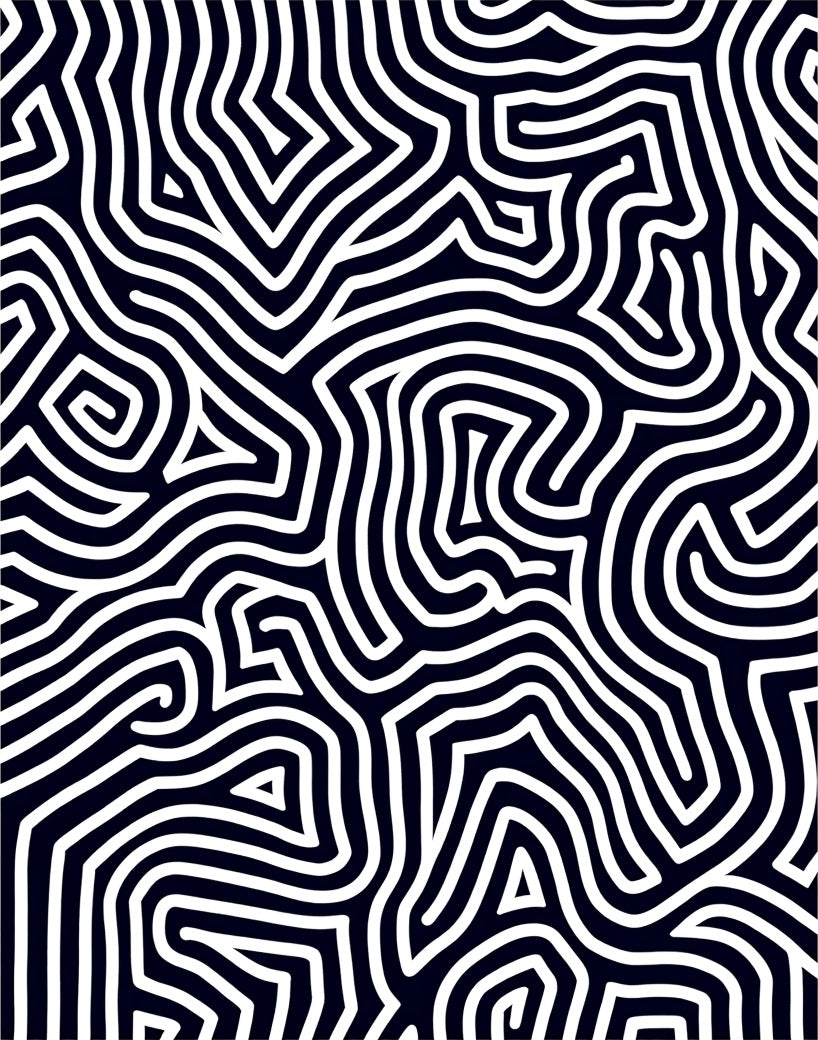 Abstract Navy White Maze Lines Rug