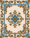Ornate Gold Blue Floral Border Medallion Rug
