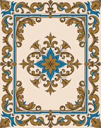 Ornate Gold Blue Floral Border Medallion Rug
