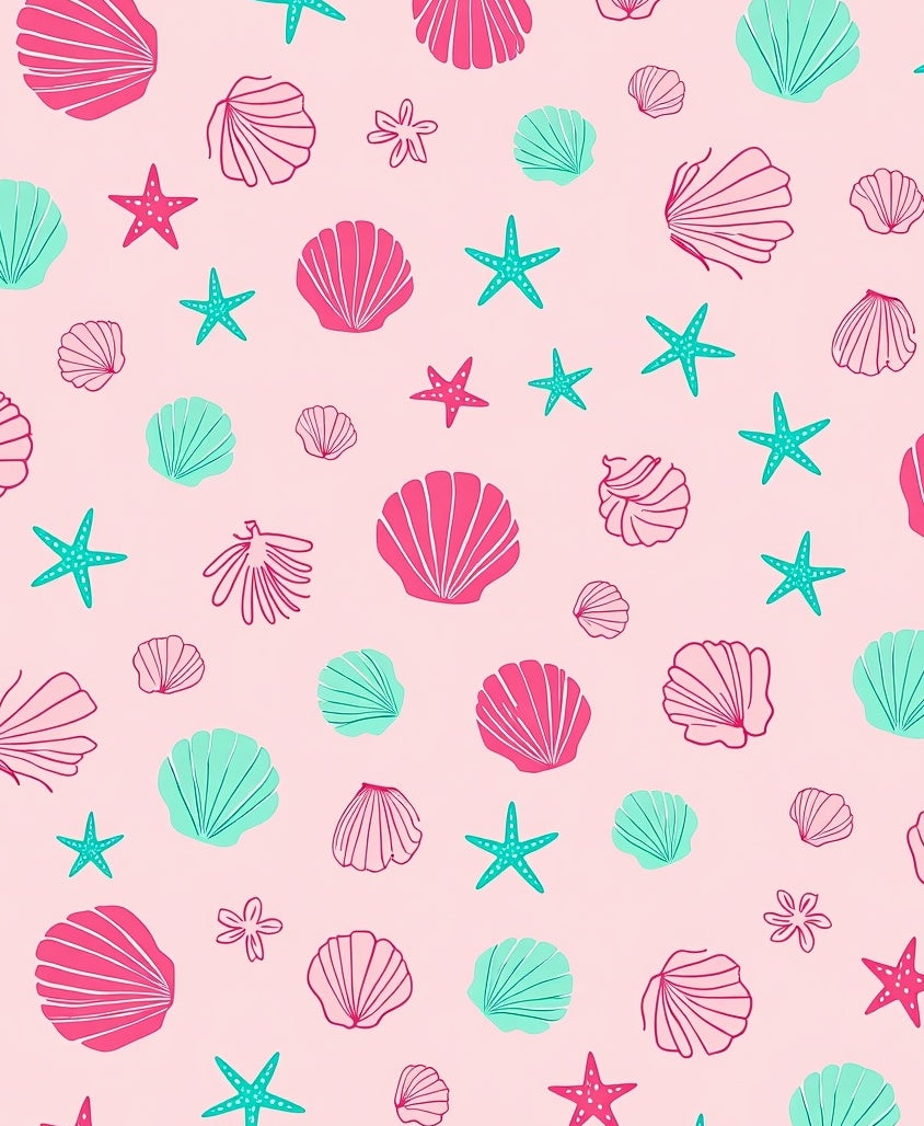 Pink Teal Seashell Starfish Abloom Rug