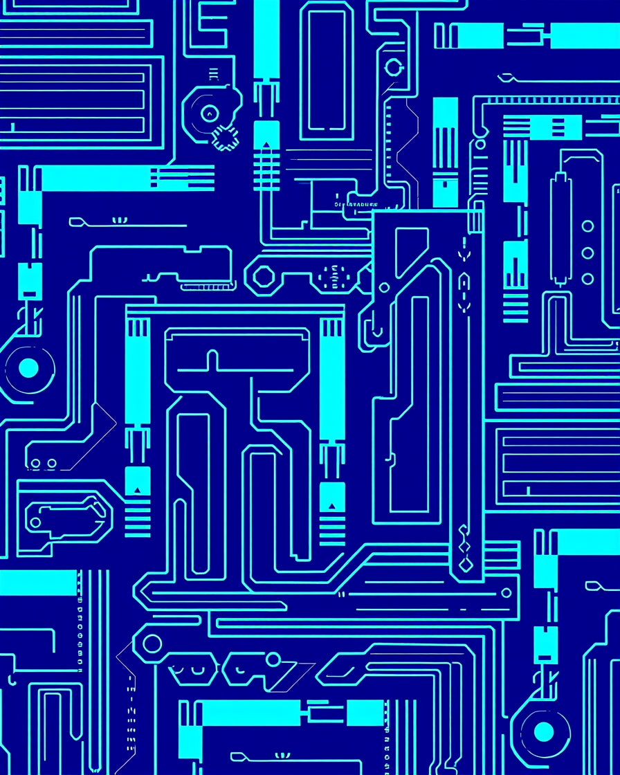 Electric Blue Circuit Board Lines Rug