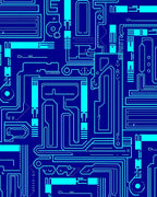 Electric Blue Circuit Board Lines Rug
