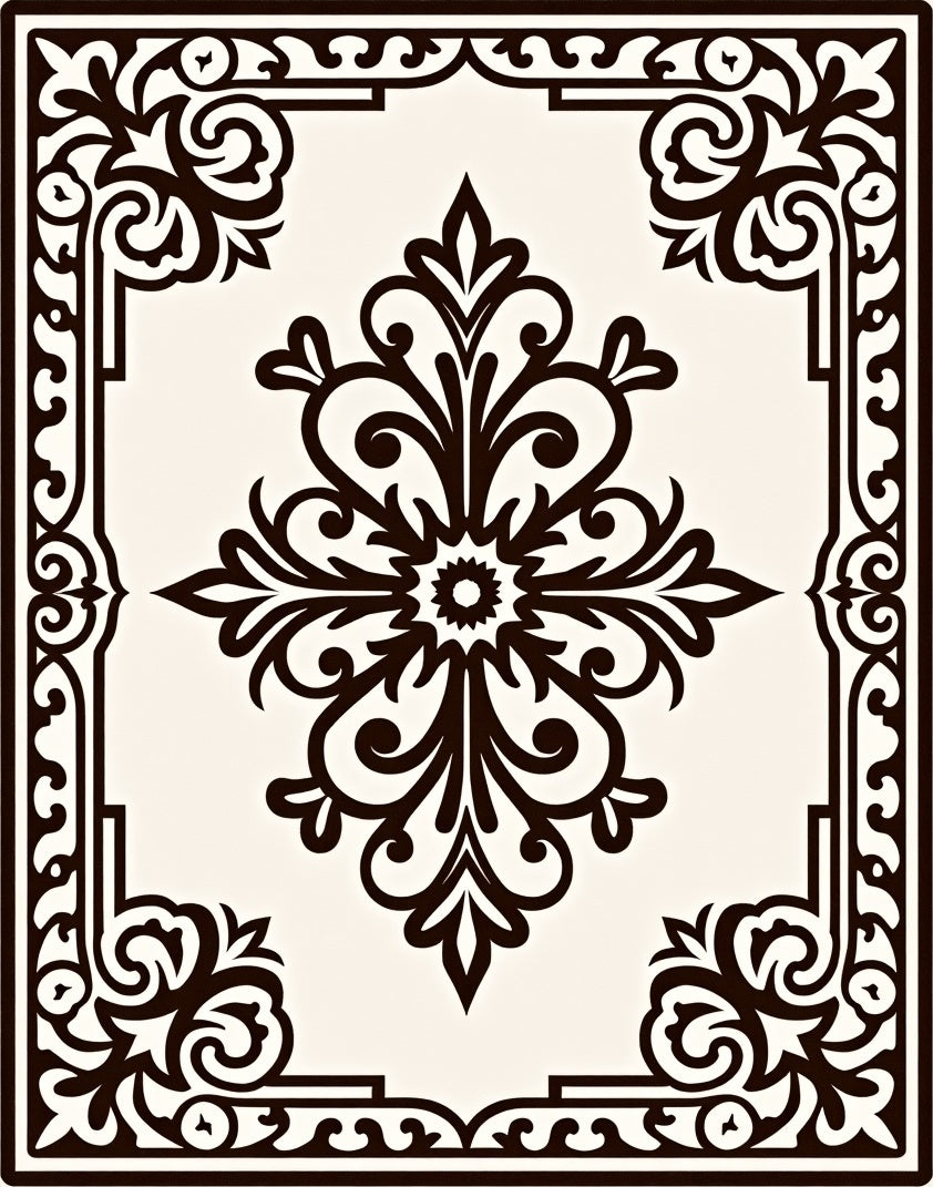 Dark Brown Ivory Ornate Floral Medallion Rug