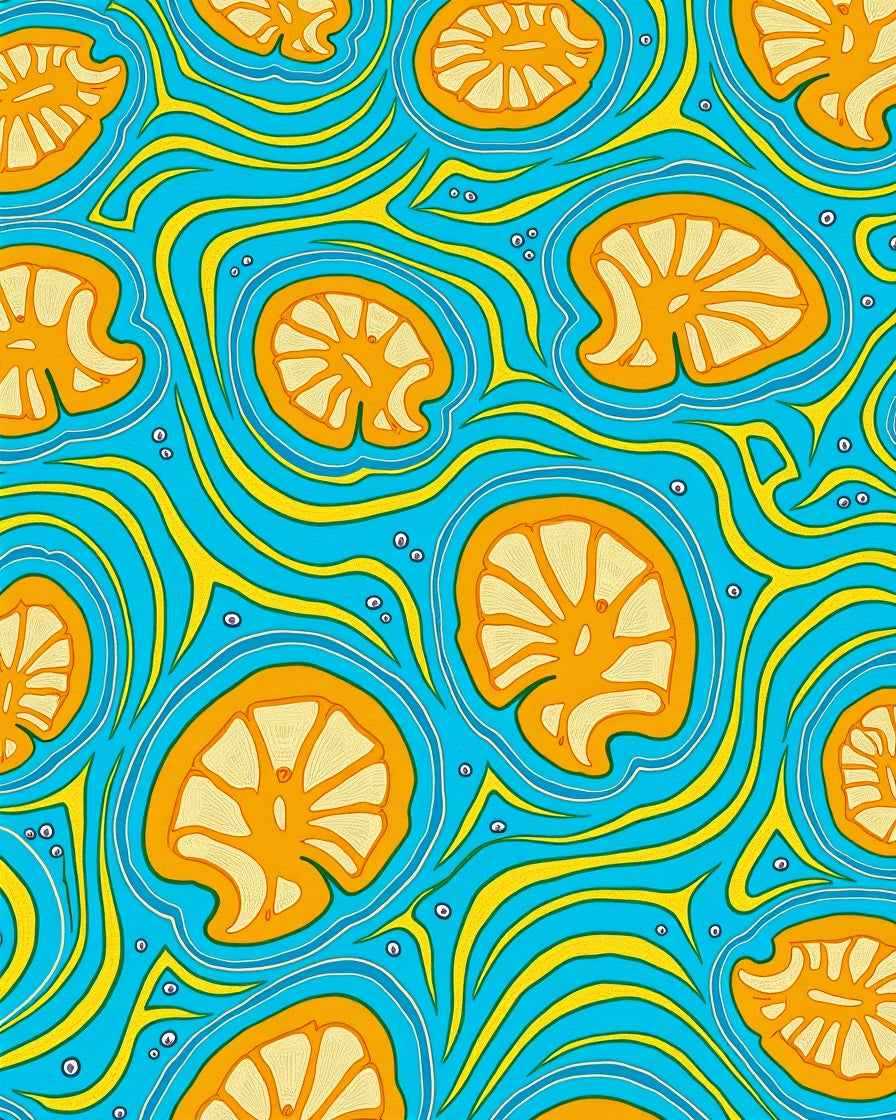 Tropical Citrus Swirl Blue Yellow Rug