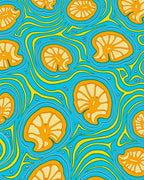 Tropical Citrus Swirl Blue Yellow Rug