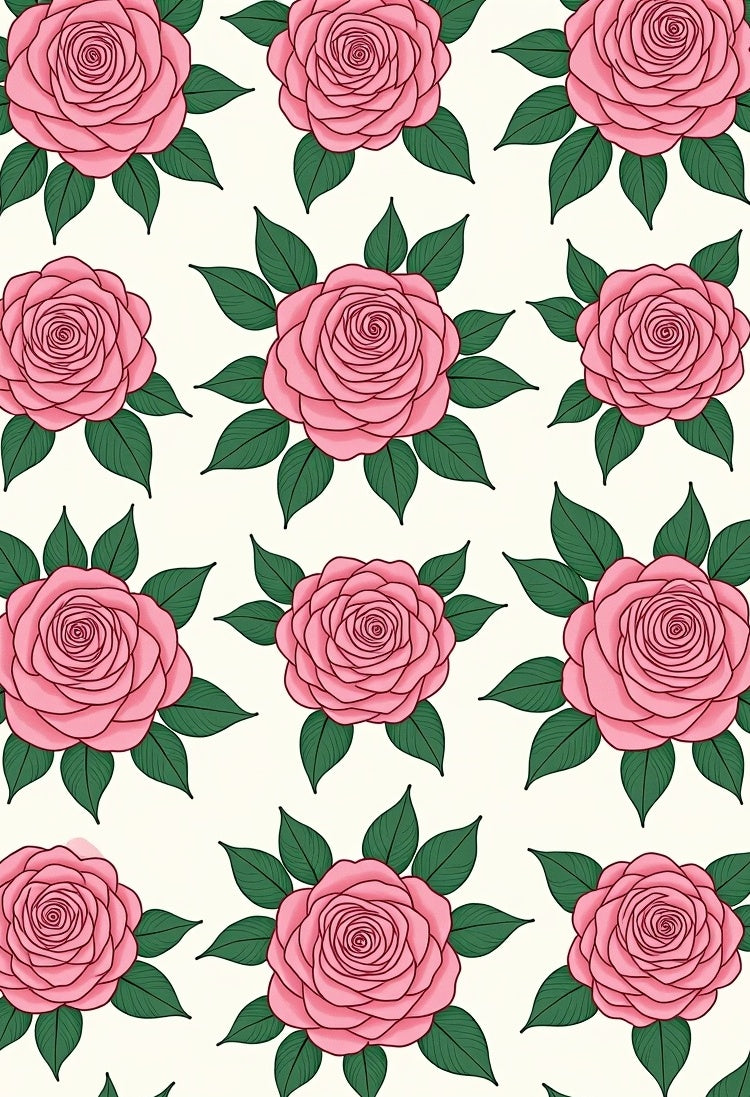 Pink Roses With Green Leaves Rug