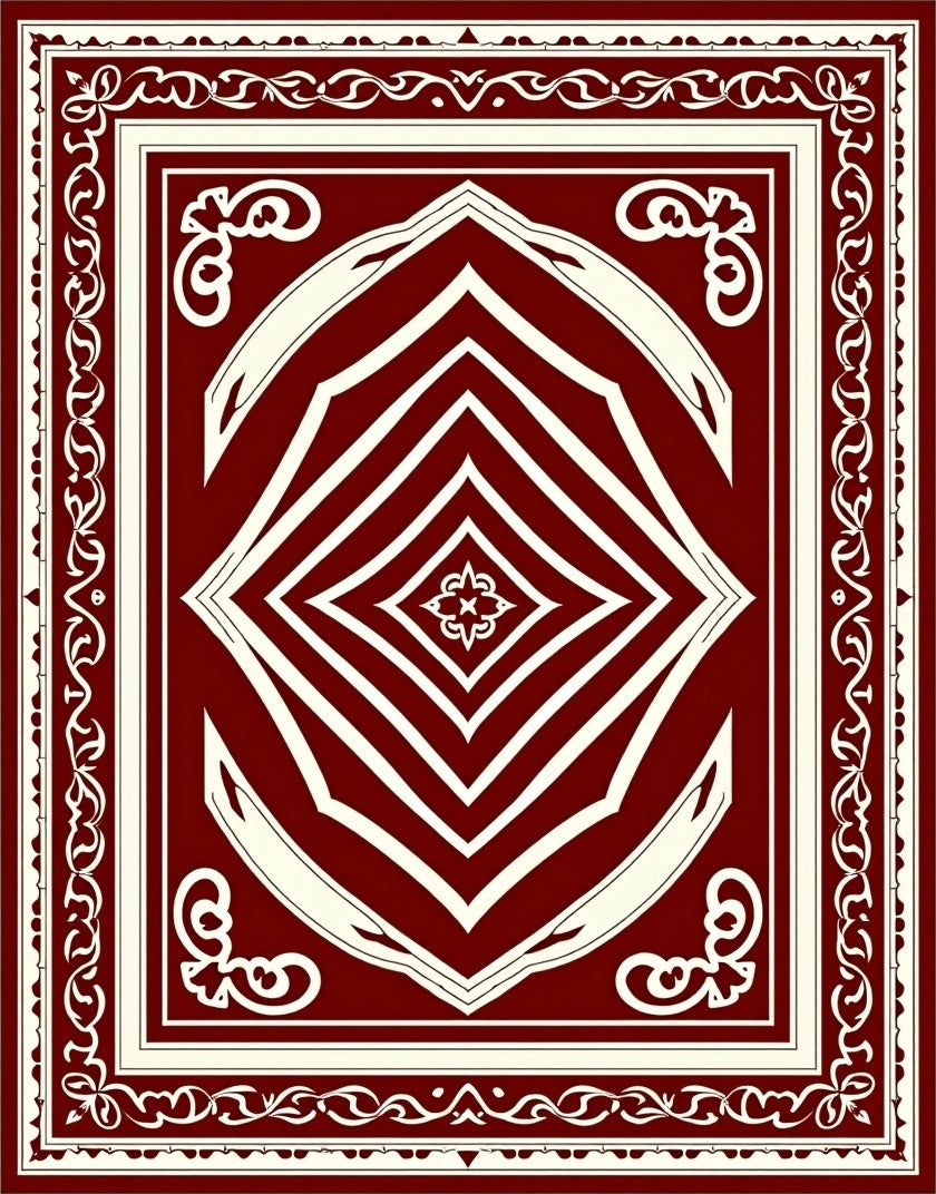 Deep Red Ivory Geometric Diamond Rug