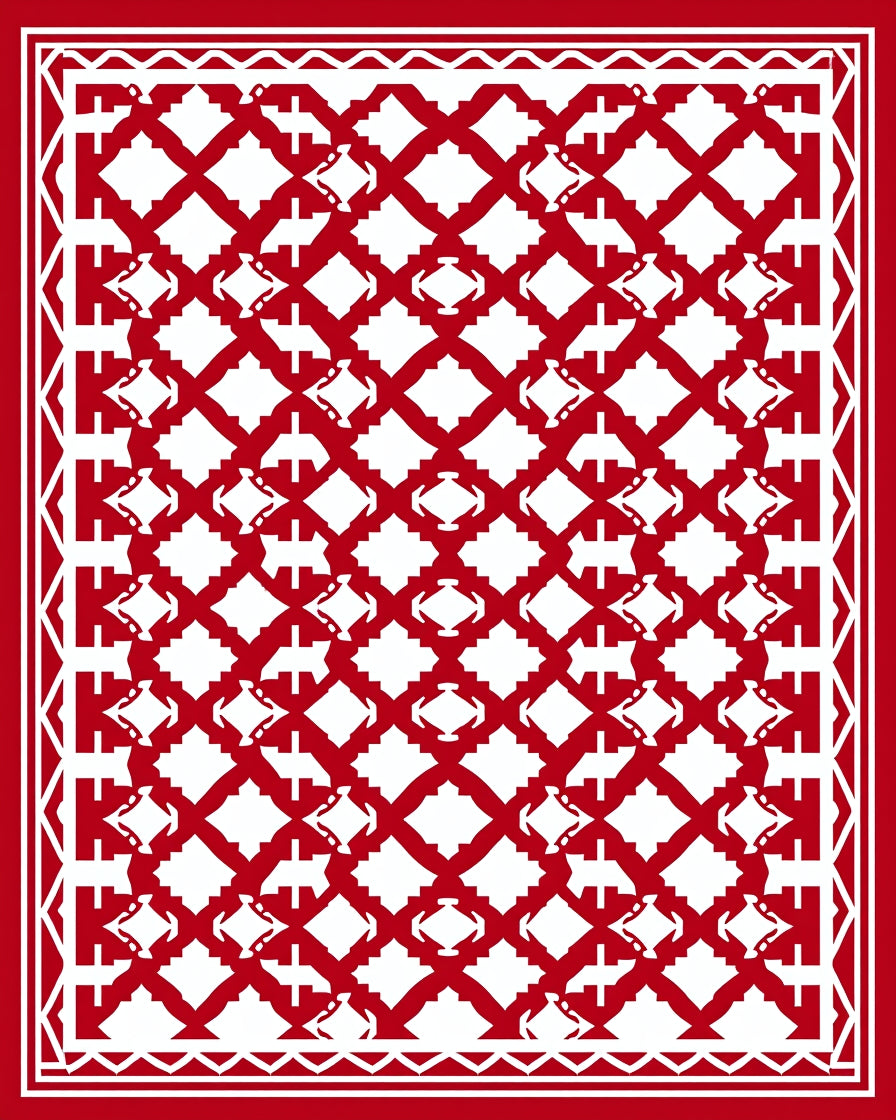 Crimson White Interlocking Diamond Lattice Rug