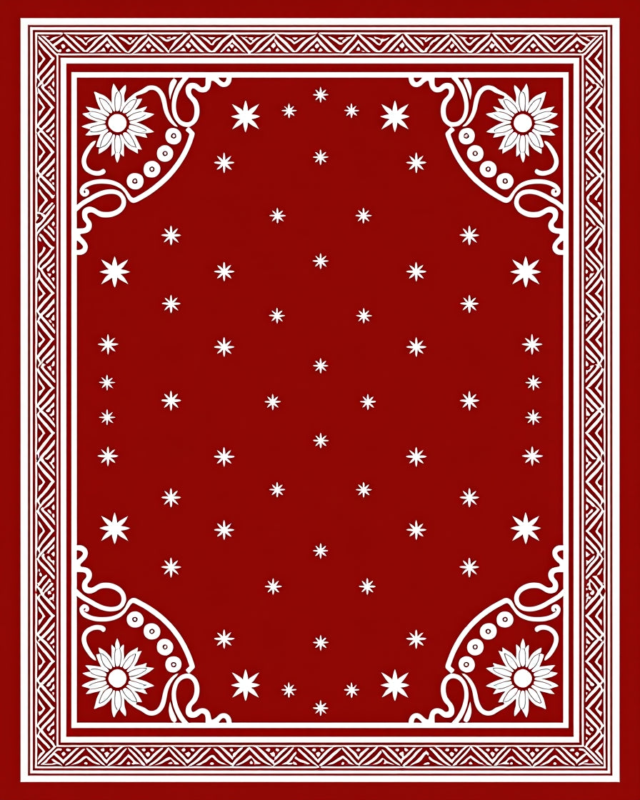 Deep Red Starburst Floral Border Rug