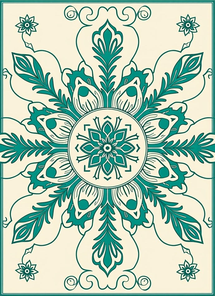 Teal Floral Medallion Cream Rug