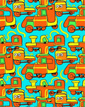 Whimsical Orange Train Cartoon Rug