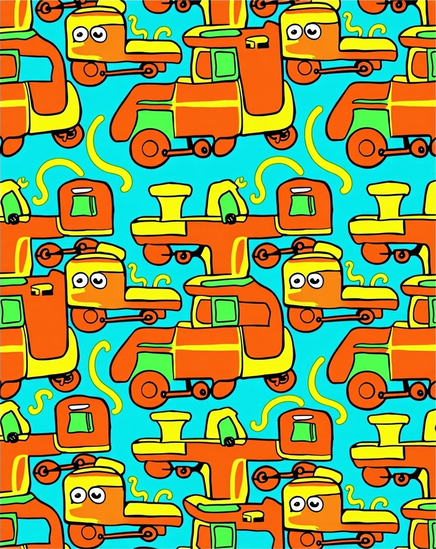 Whimsical Orange Train Cartoon Rug