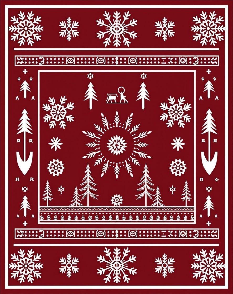 Deep Red Winter Forest Snowflake Rug