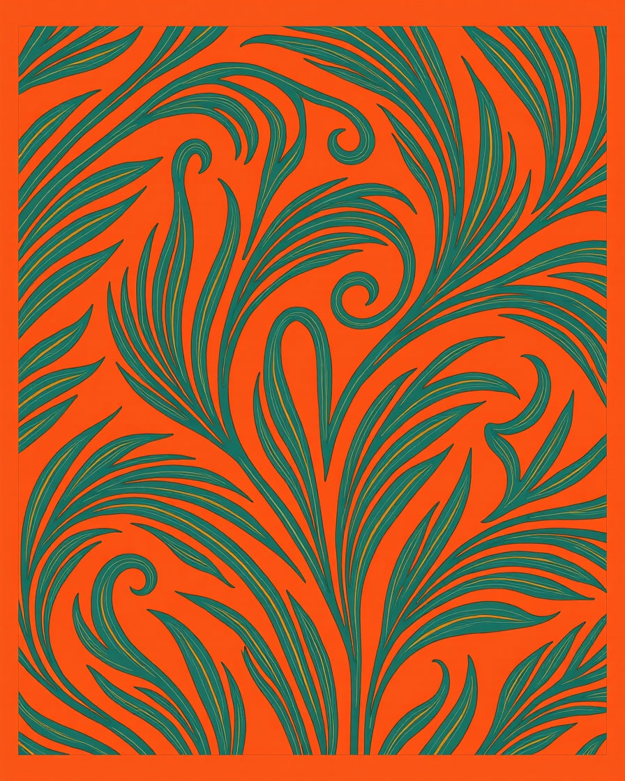Vibrant Teal Swirl Tropical Foliage Rug