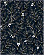 Deep Navy White Floral Branch Rug