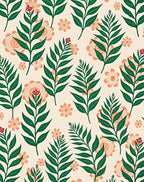 Cream Coral Green Fern Blossom Flourish Rug