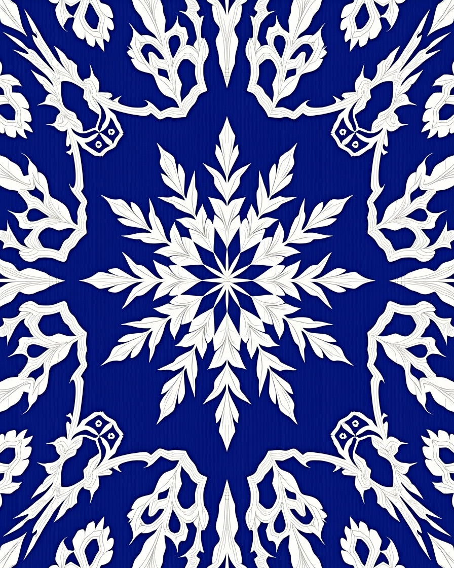 Royal Blue White Intricate Floral Medallion Rug