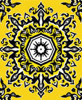 Vibrant Yellow Black Medallion Splatter Rug
