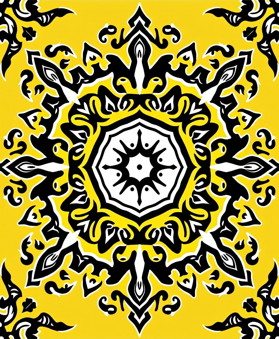 Vibrant Yellow Black Medallion Splatter Rug
