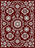 Crimson White Floral and Leafy Vine Rug