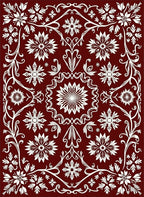 Crimson White Floral and Leafy Vine Rug