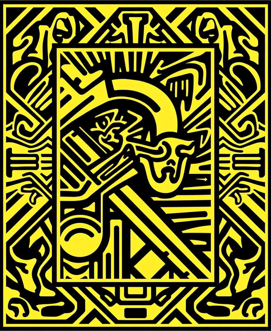Bold Yellow Abstract Maze Rug