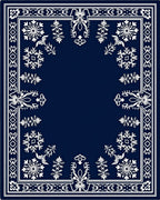 Midnight Blue Floral Medallion Frame Rug
