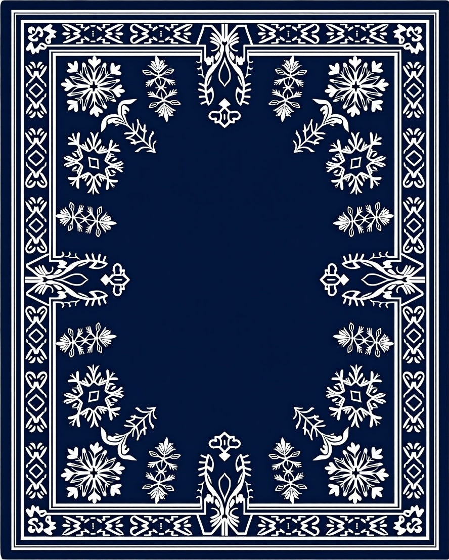 Midnight Blue Floral Medallion Frame Rug