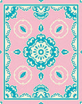 Pink Teal Medallion Ornate Tile Rug