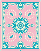 Pink Teal Medallion Ornate Tile Rug